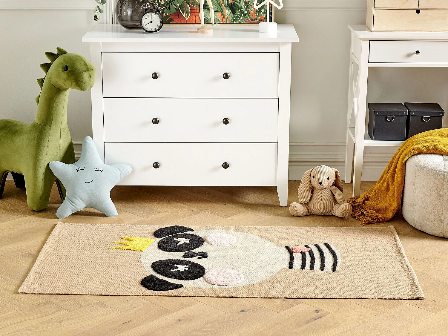 Tapis enfant imprimé panda en coton 80 x 150 cm beige BUNAN