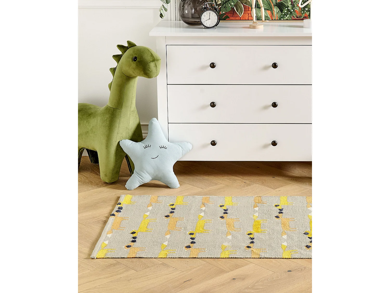 Kinderteppich Baumwolle grau 80 x 150 cm Fuchsmuster Kurzflor BANKGO