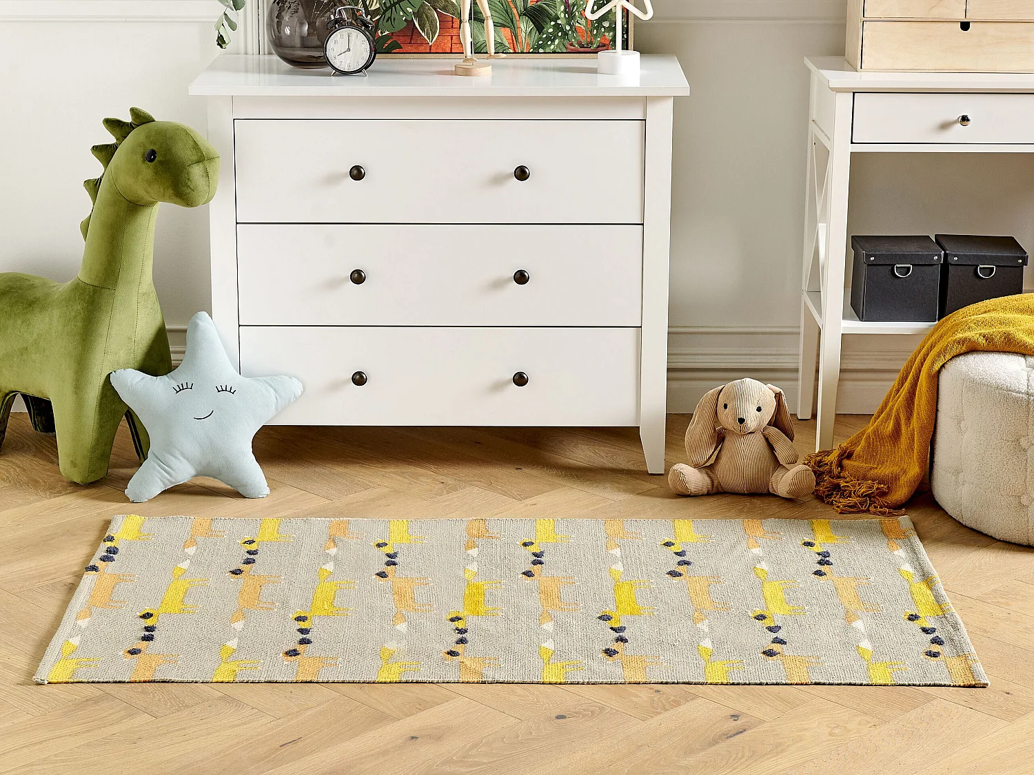 Kinderteppich Baumwolle grau 80 x 150 cm Fuchsmuster Kurzflor BANKGO