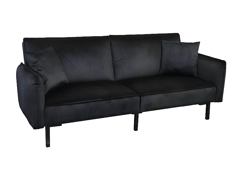 KONAE - Canapé Convertible Bois d'Eucalyptus Velours Noir