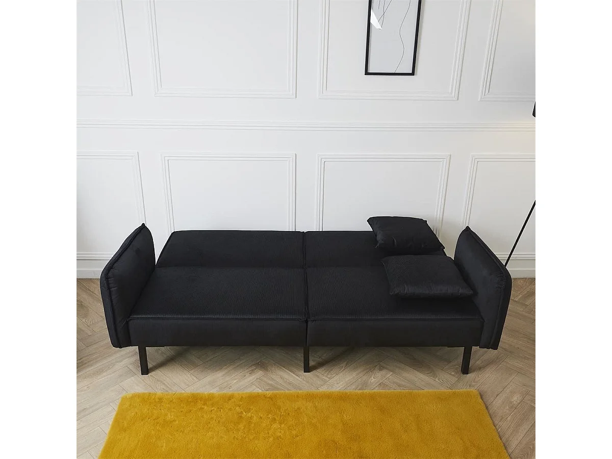 KONAE - Canapé Convertible Bois d'Eucalyptus Velours Noir