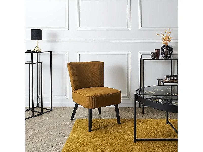 KONAE - Fauteuil Crapaud en Velours Côtelé Ocre