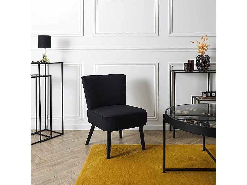 KONAE - Fauteuil Crapaud en Velours Côtelé Noir