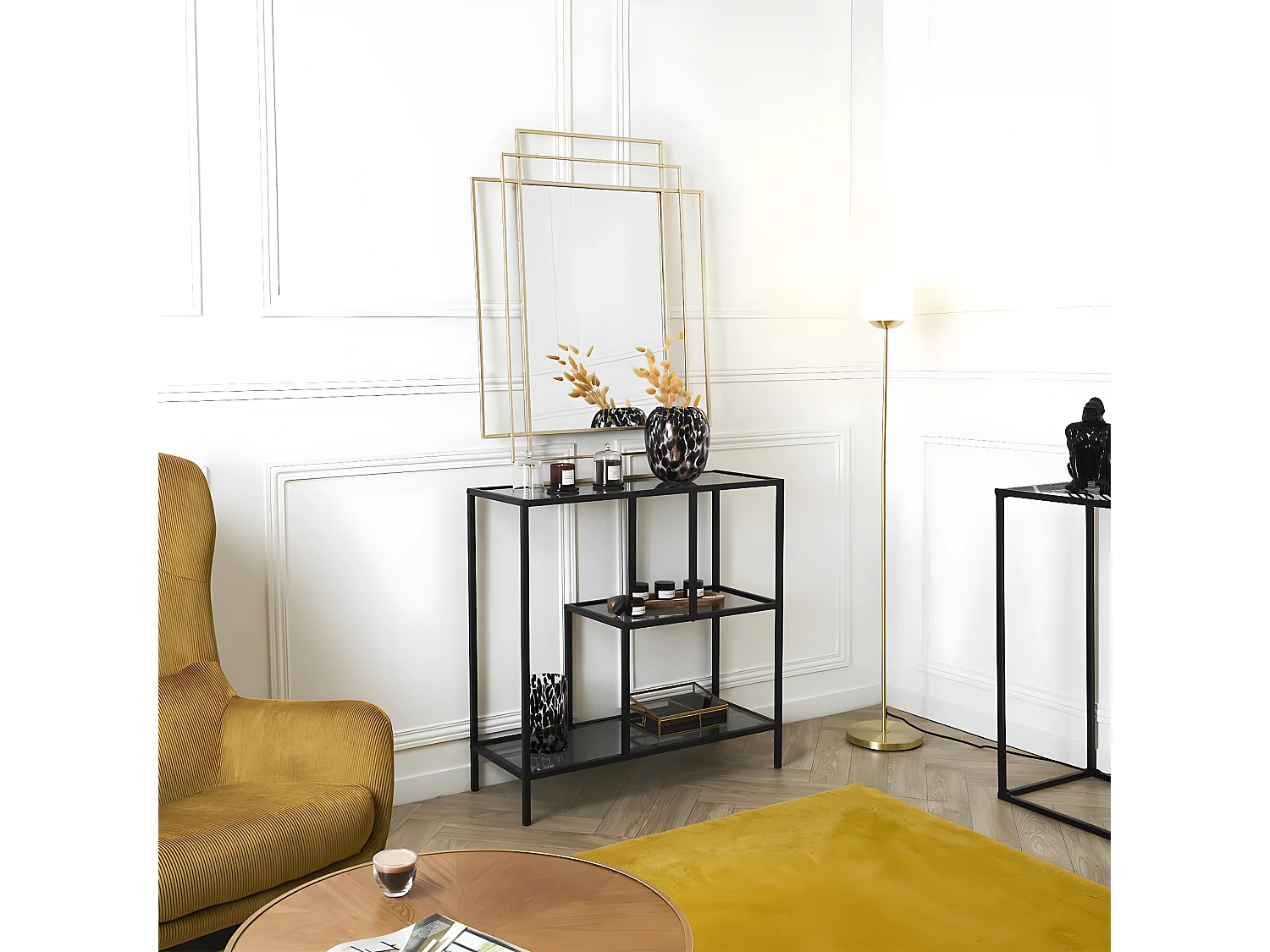 ENDIS - Etagère 3 Niveaux Verre Fumé et Métal Blanc