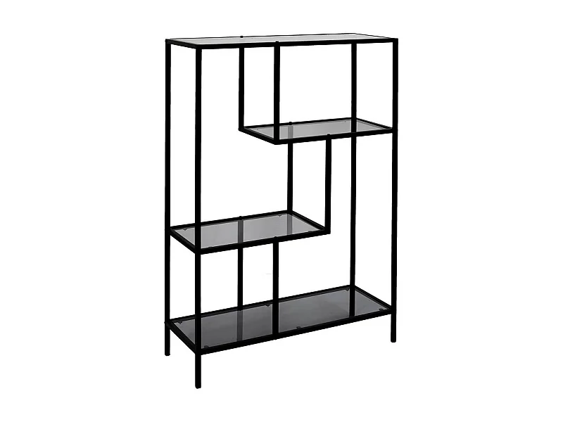 ENDIS - Etagère 4 Niveaux Verre Fumé et Métal Blanc