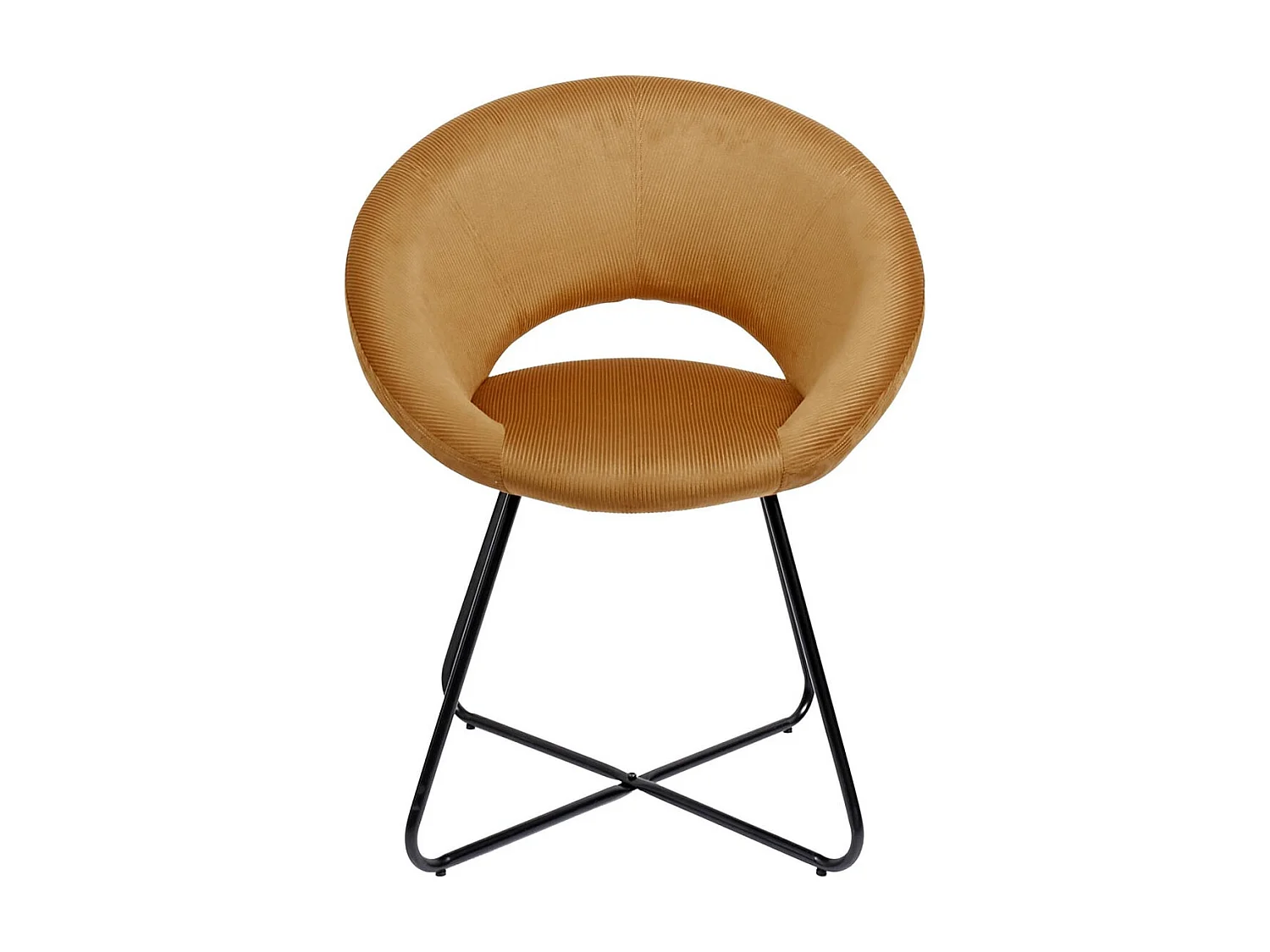 KONAE - Fauteuil Rond Ajouré en Velours Côtelé Ocre