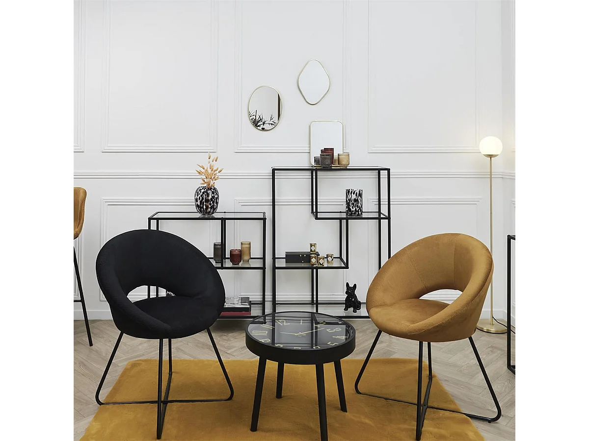 KONAE - Fauteuil Rond Ajouré en Velours Côtelé Ocre