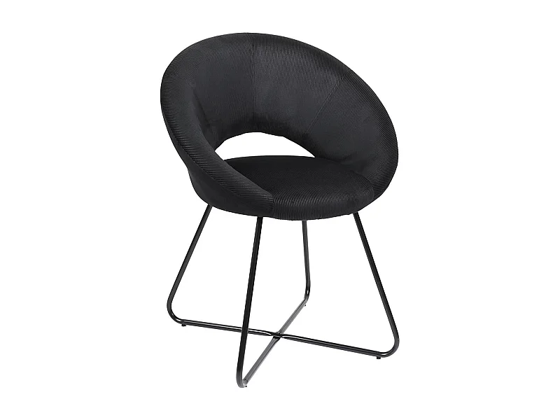 KONAE - Fauteuil Rond Ajouré en Velours Côtelé Noir