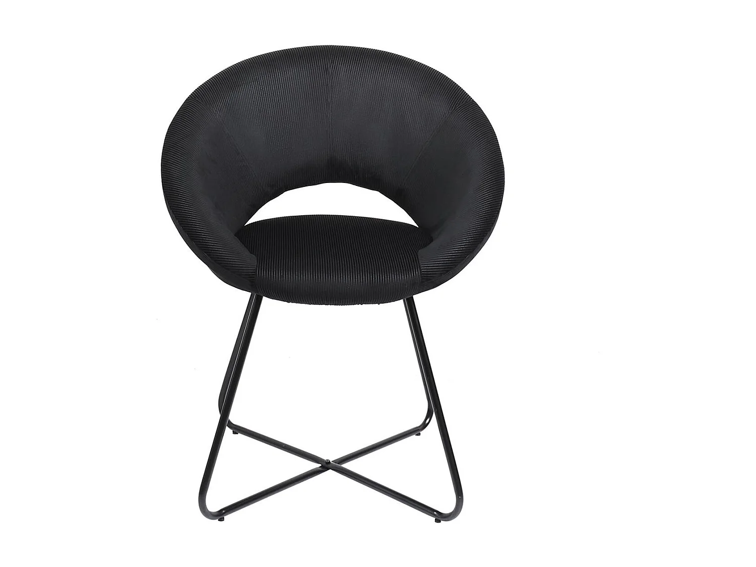 KONAE - Fauteuil Rond Ajouré en Velours Côtelé Noir