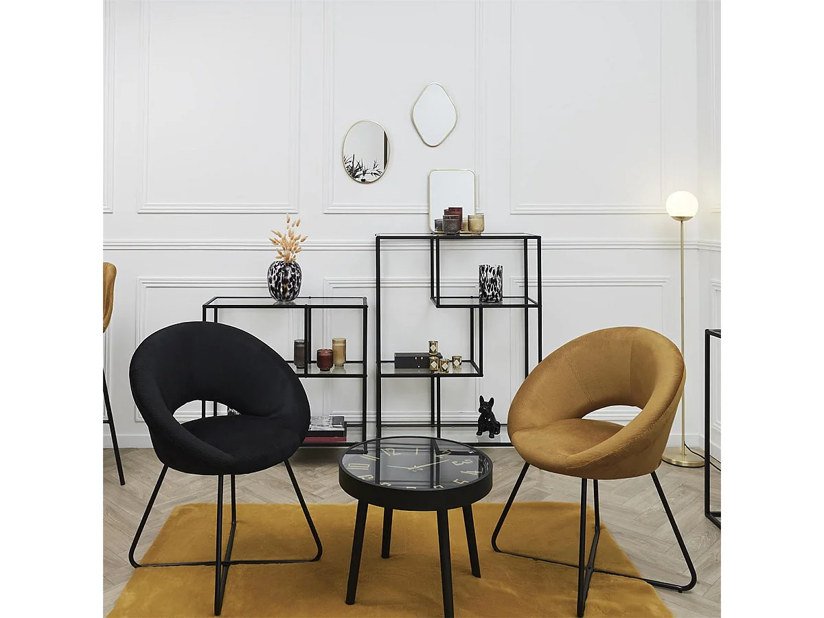 KONAE - Fauteuil Rond Ajouré en Velours Côtelé Noir