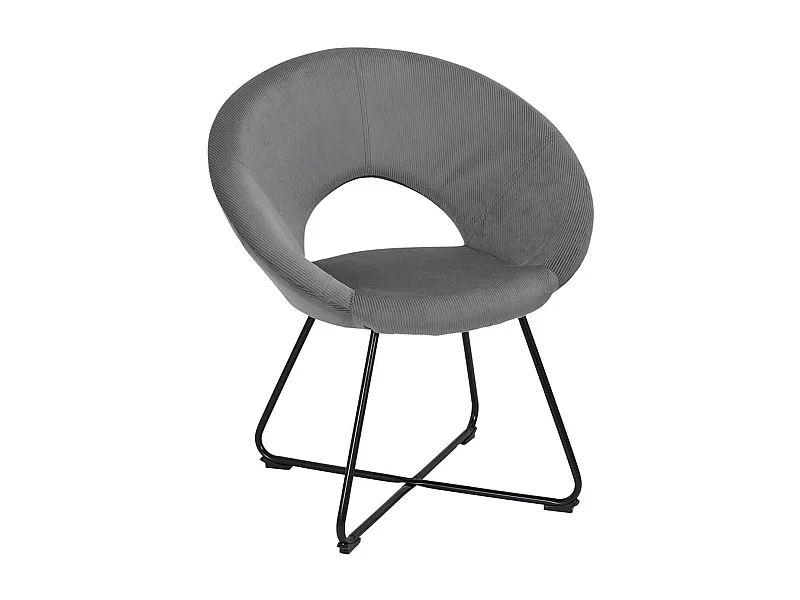 KONAE - Fauteuil Rond Ajouré en Velours Côtelé Gris