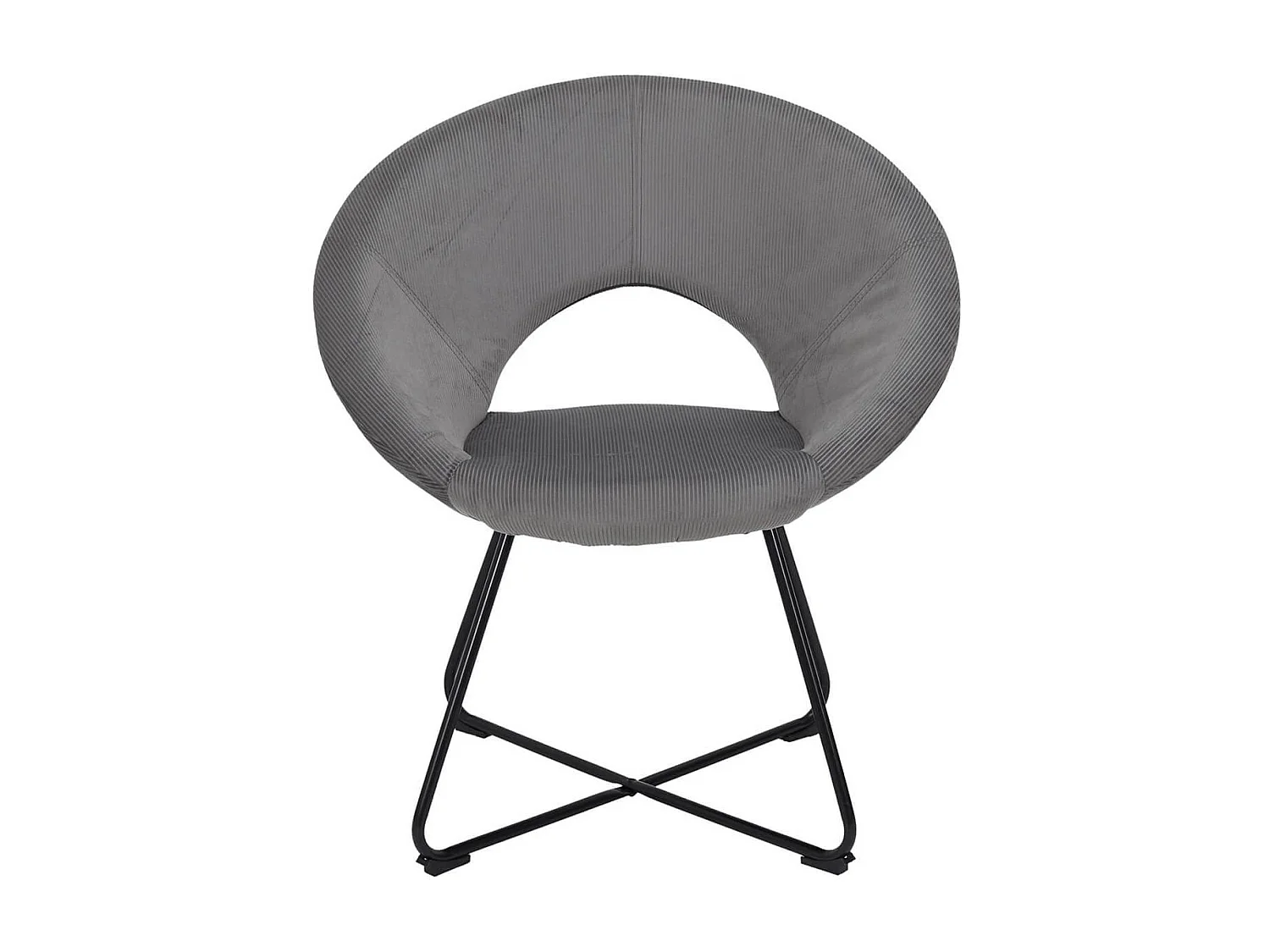 KONAE - Fauteuil Rond Ajouré en Velours Côtelé Gris