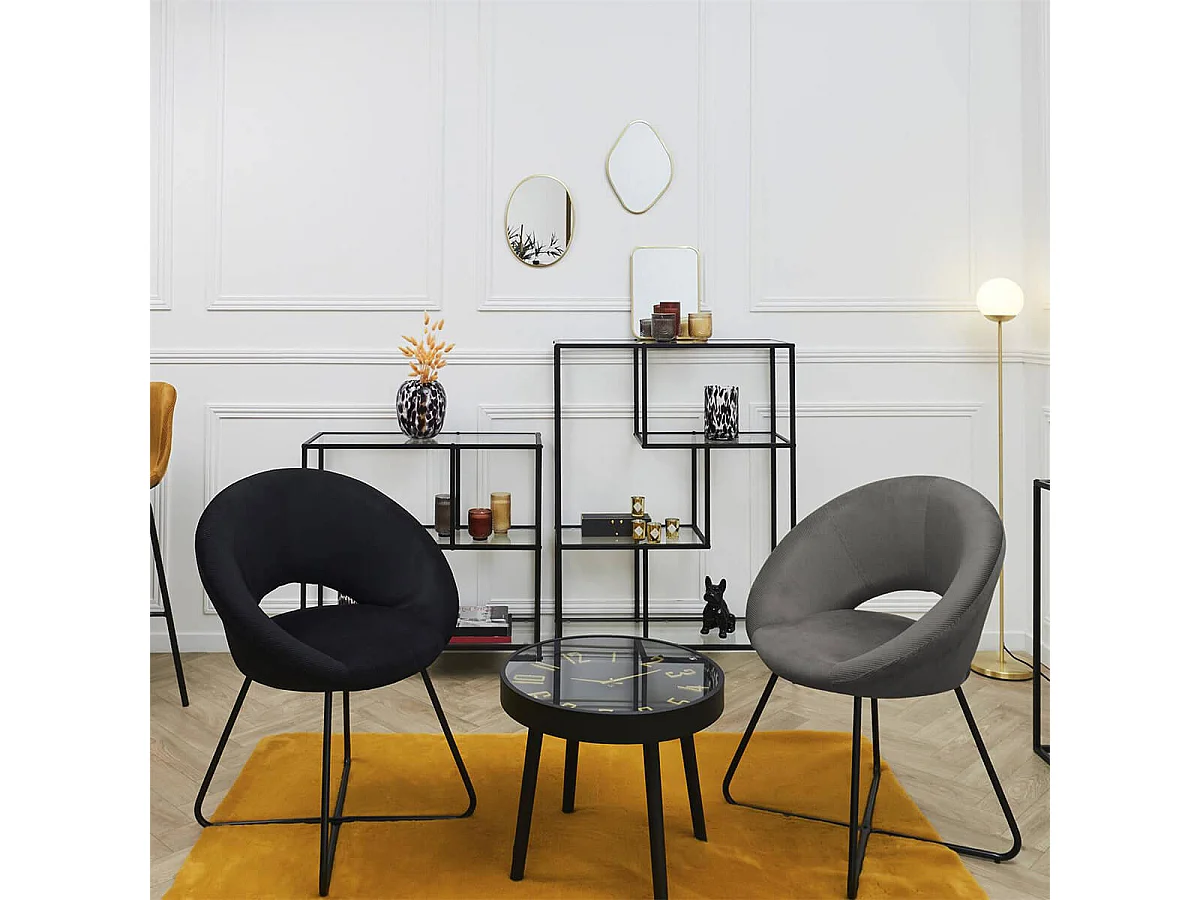 KONAE - Fauteuil Rond Ajouré en Velours Côtelé Gris