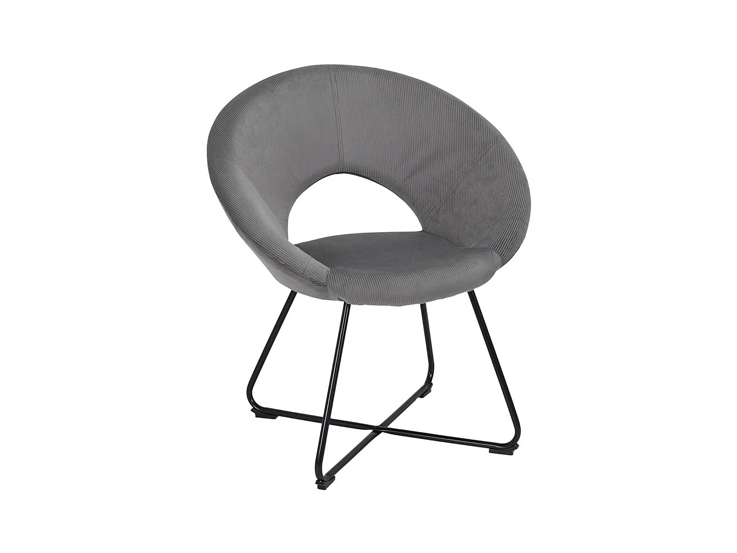 KONAE - Fauteuil Rond Ajouré en Velours Côtelé Gris