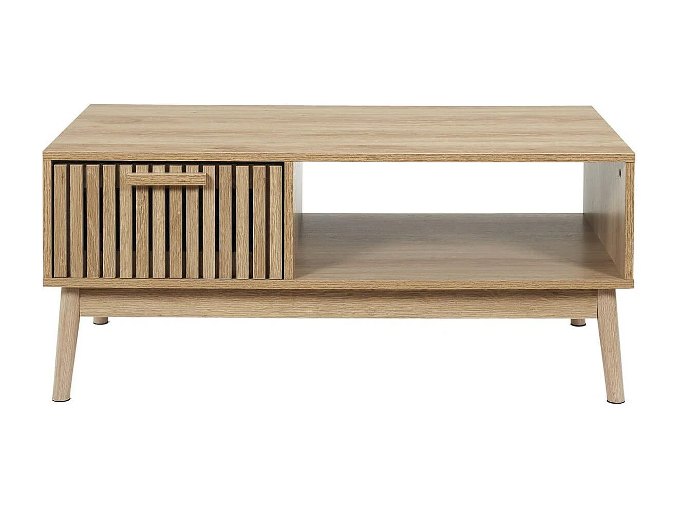 PAJAN - Table Basse 1 Tiroir Effet Bois avec Tasseaux