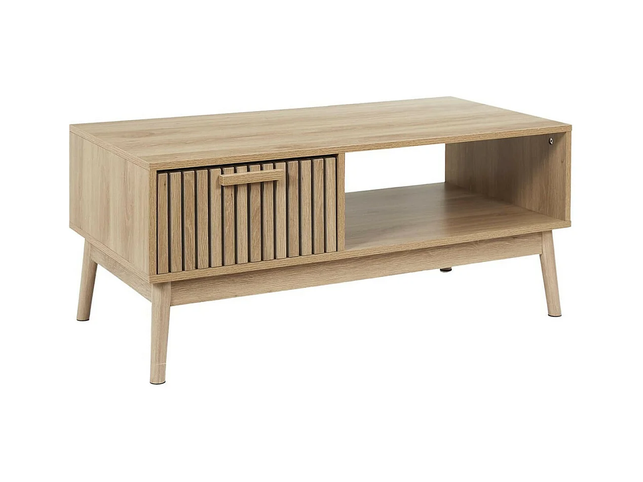 PAJAN - Table Basse 1 Tiroir Effet Bois avec Tasseaux