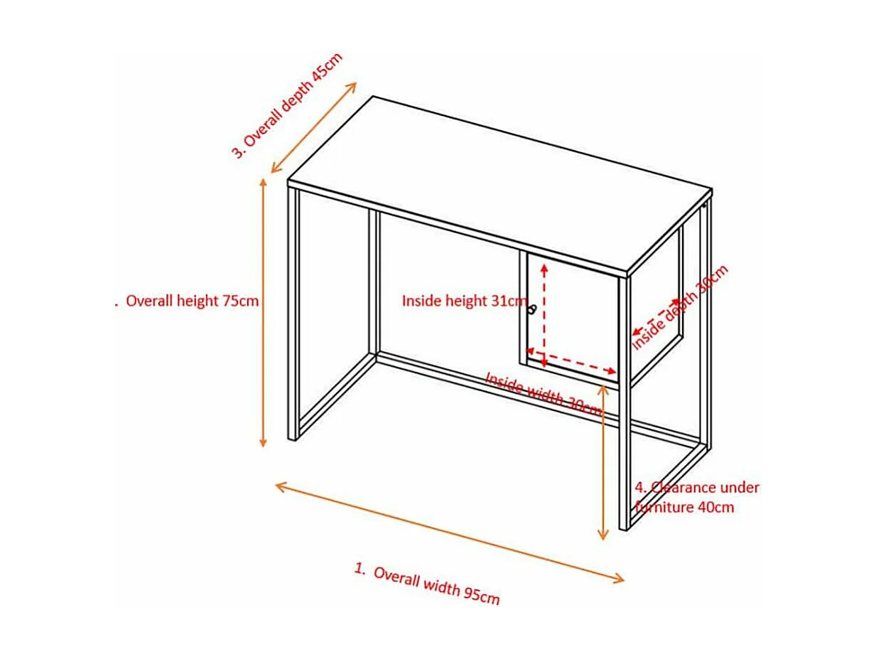 Bureau Design Avec Porte "Bakal" 95cm Blanc