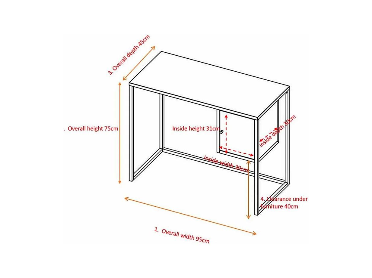 Bureau Design Avec Porte "Bakal" 95cm Blanc