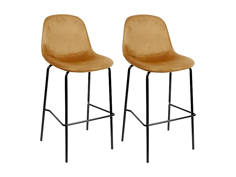 KONAE - Lot de 2 Tabourets de Bar en Velours Côtelé Ocre