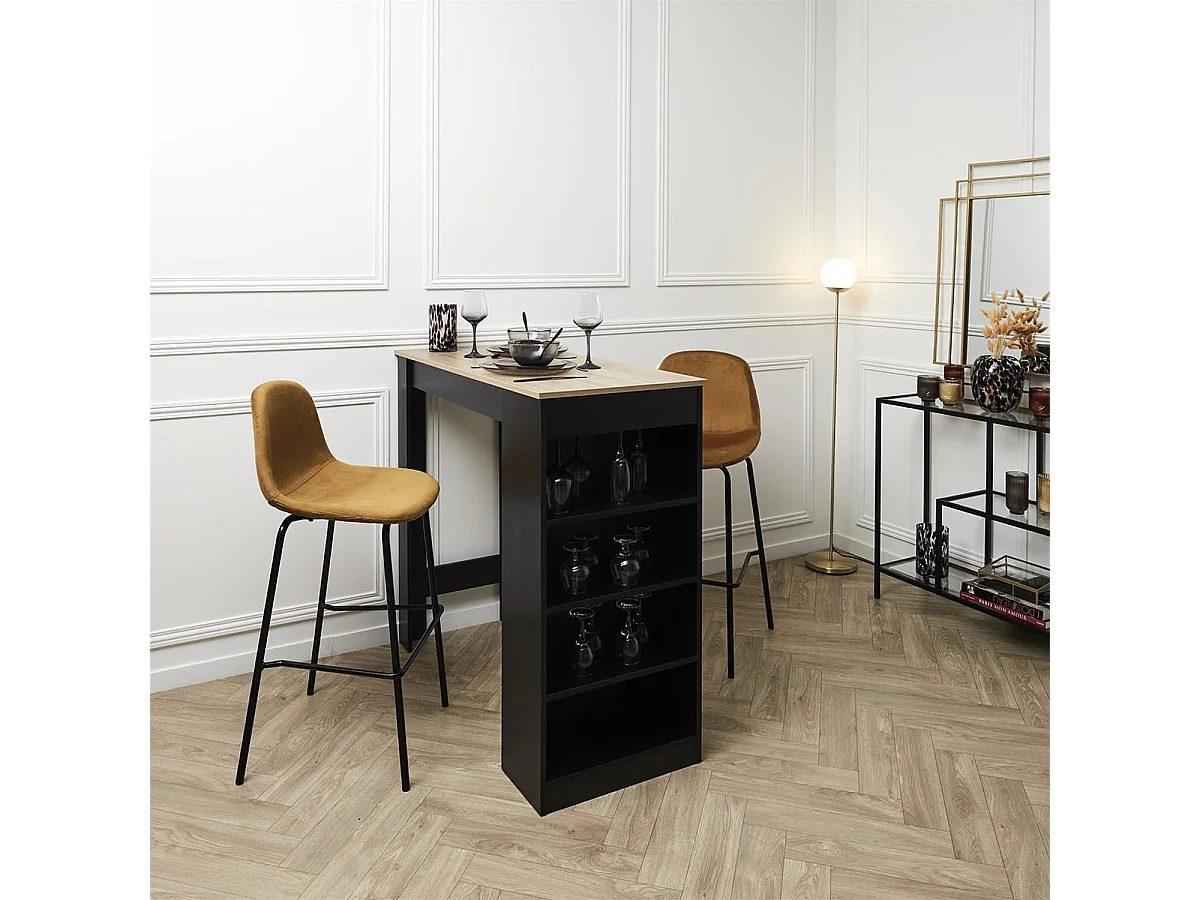 KONAE - Lot de 6 Tabourets de Bar en Velours Côtelé Ocre