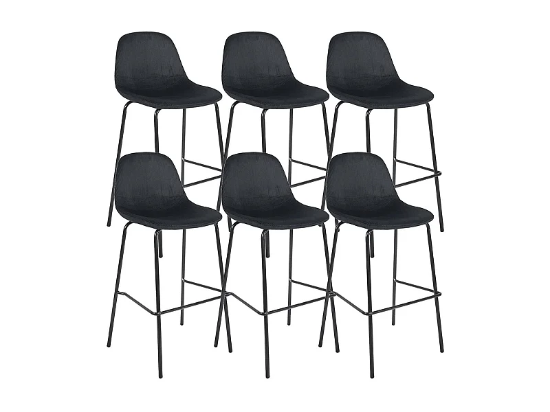 KONAE - Lot de 6 Tabourets de Bar en Velours Côtelé Noir