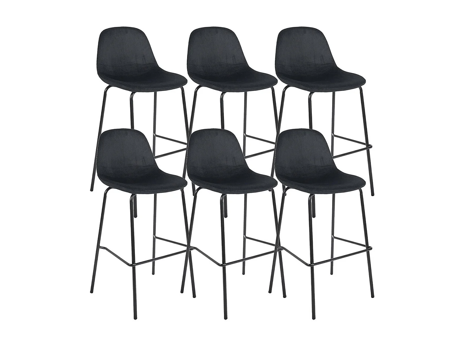 KONAE - Lot de 6 Tabourets de Bar en Velours Côtelé Noir