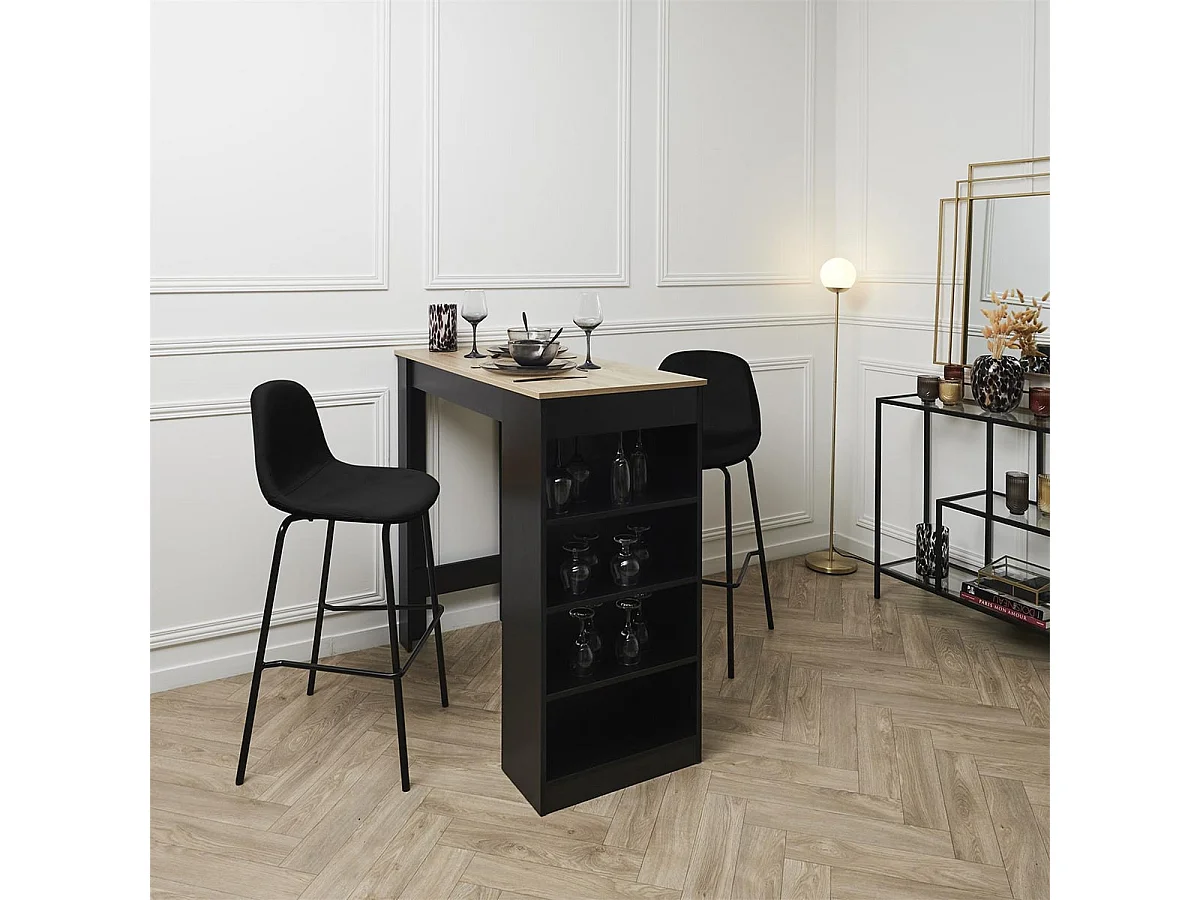 KONAE - Lot de 4 Tabourets de Bar en Velours Côtelé Noir