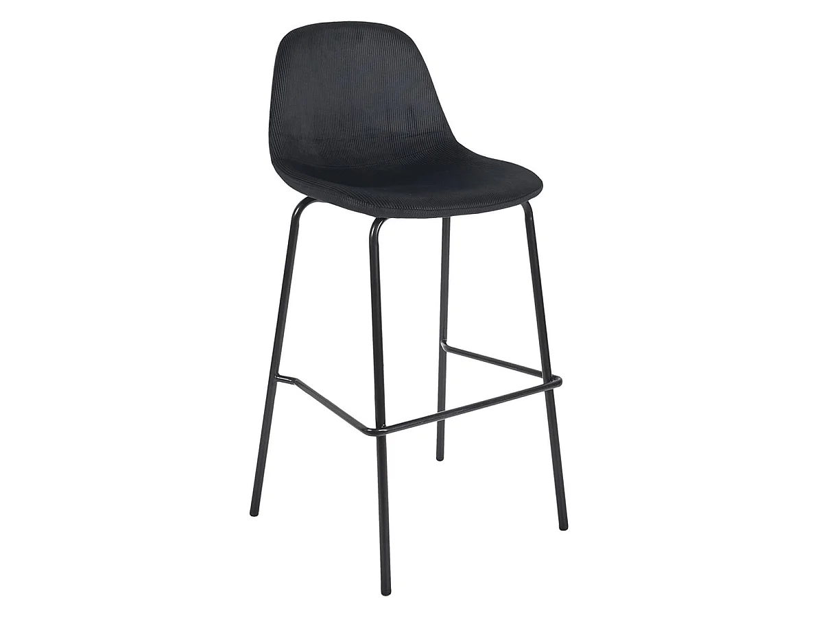 KONAE - Lot de 4 Tabourets de Bar en Velours Côtelé Noir