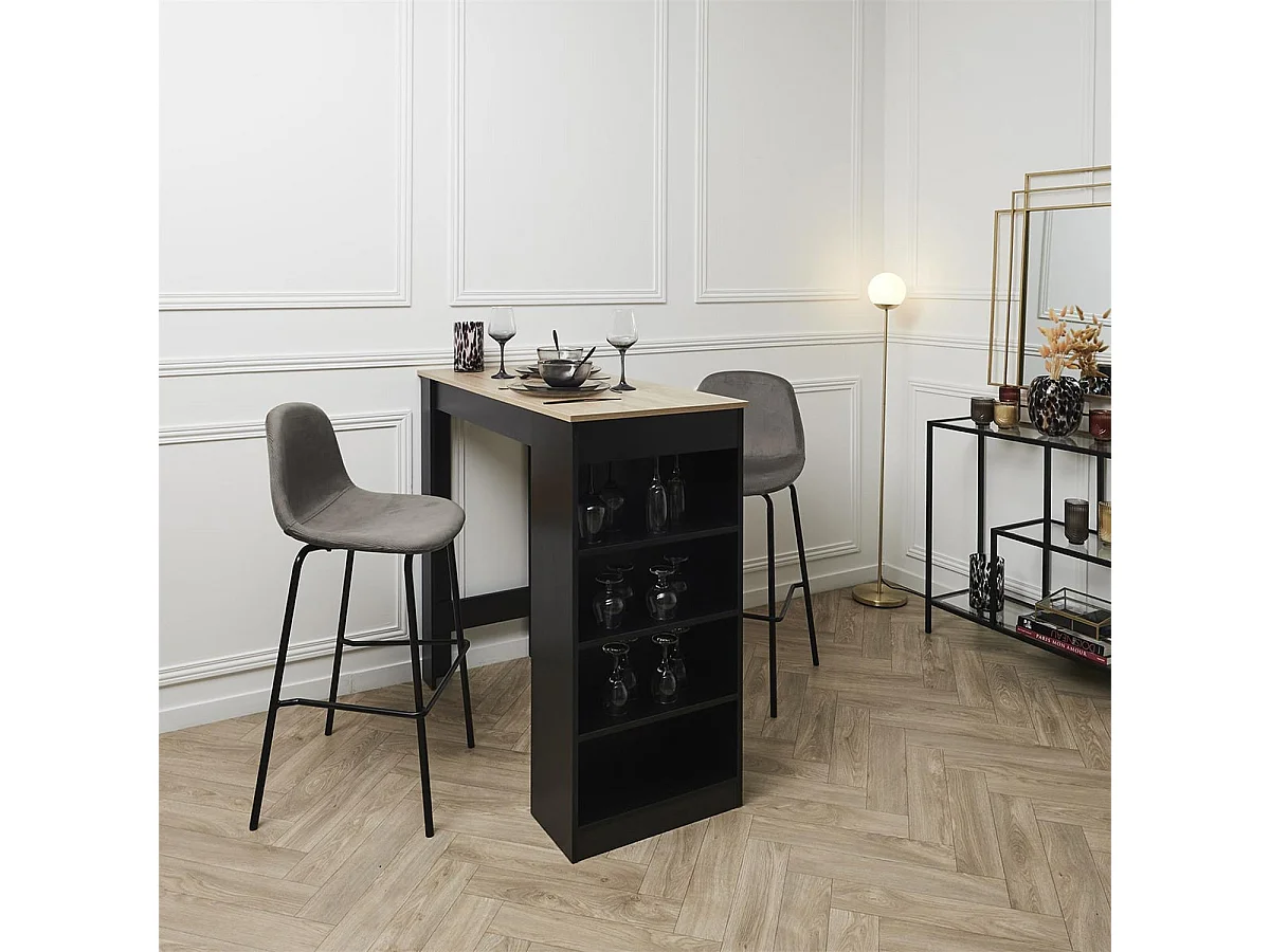 KONAE - Lot de 6 Tabourets de Bar en Velours Côtelé Gris