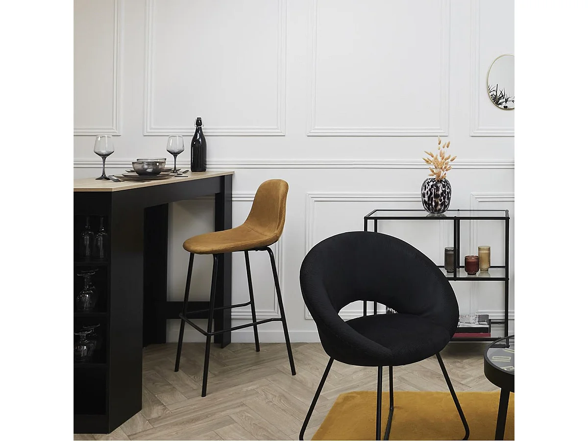 KONAE - Lot de 4 Tabourets de Bar en Velours Côtelé Ocre