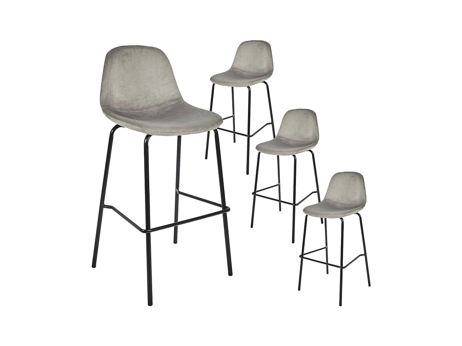 KONAE - Lot de 4 Tabourets de Bar en Velours Côtelé Gris