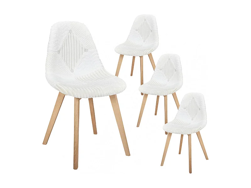 ROHAN - Lot de 4 Chaises Imitation Laine Motif Patchwork Blanc