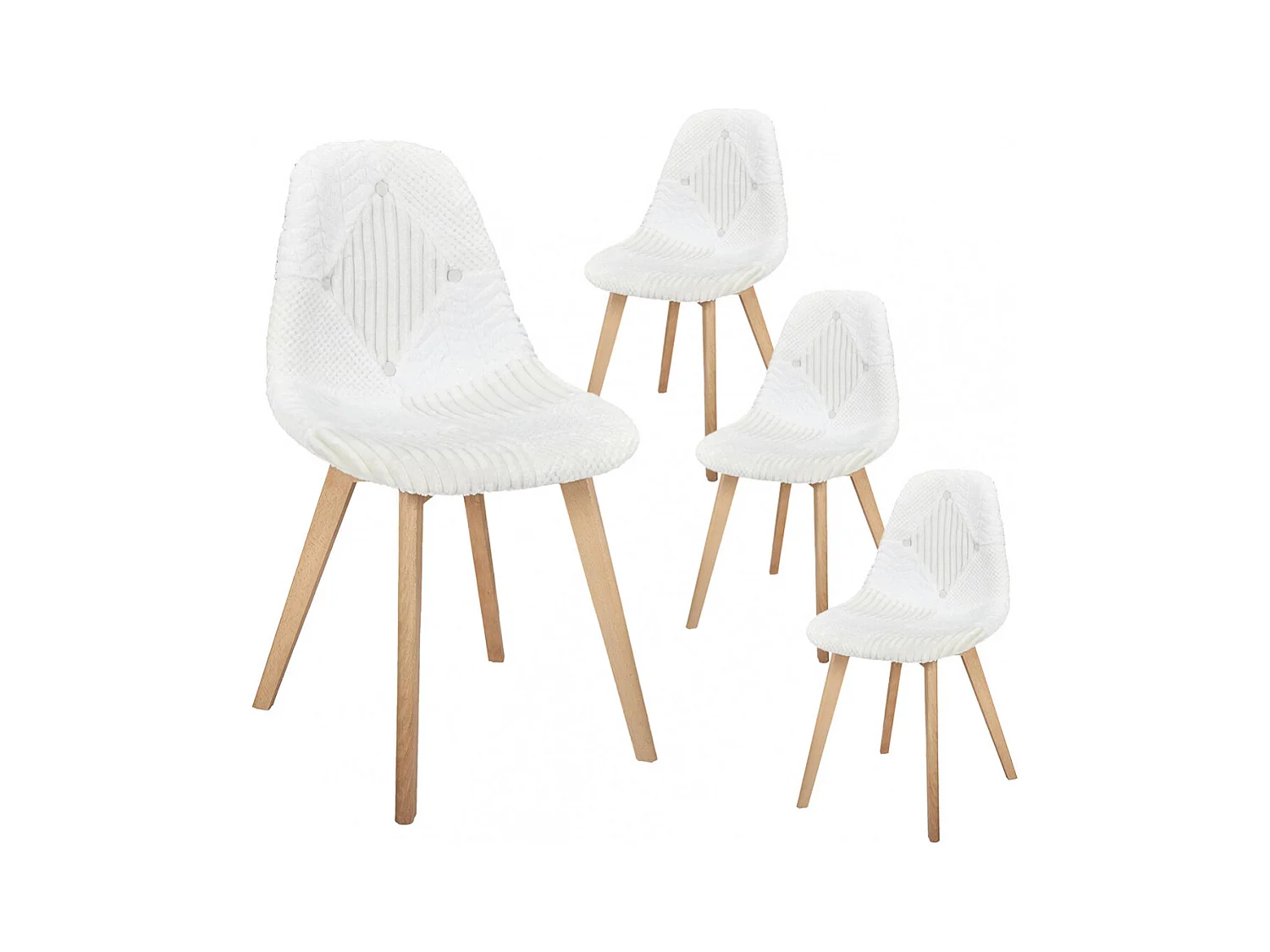 ROHAN - Lot de 4 Chaises Imitation Laine Motif Patchwork Blanc
