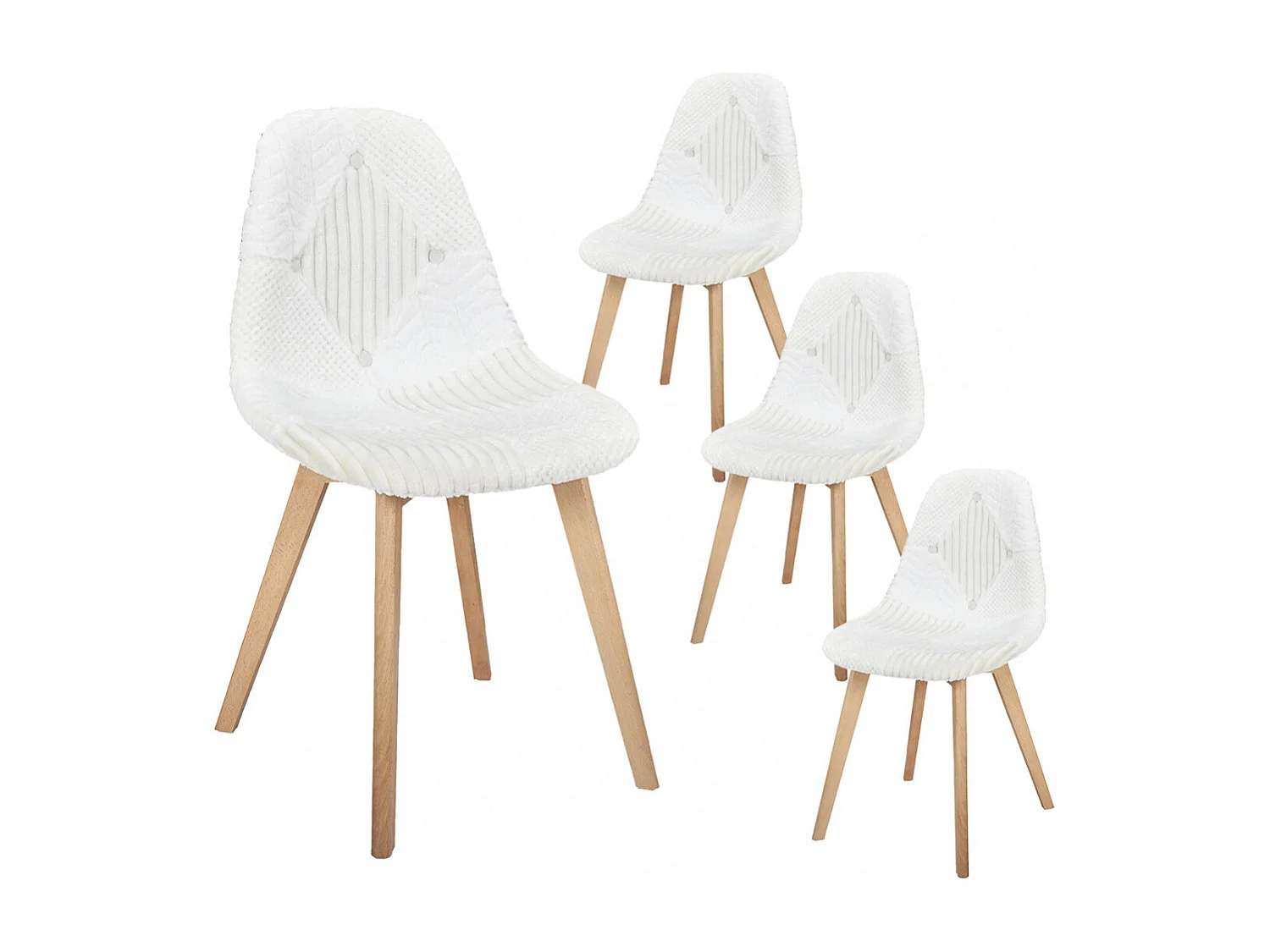 ROHAN - Lot de 4 Chaises Imitation Laine Motif Patchwork Blanc