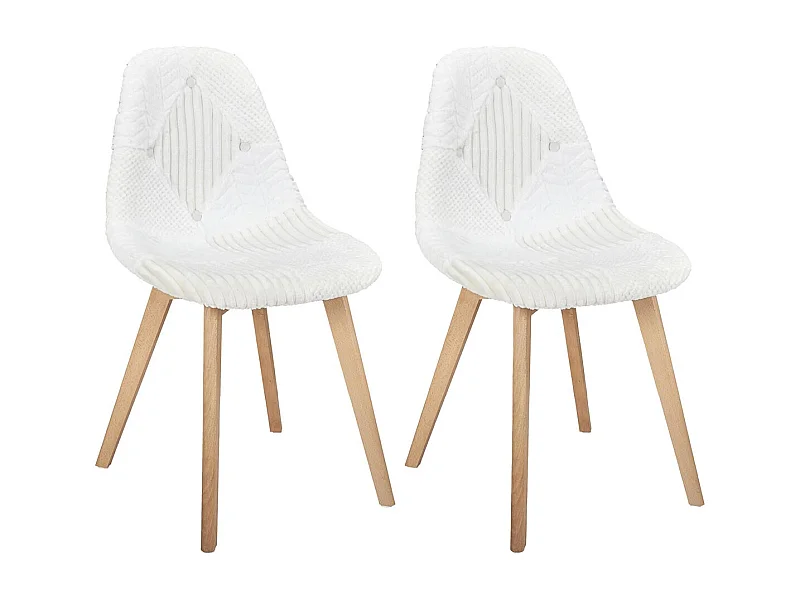 ROHAN - Lot de 2 Chaises Imitation Laine Motif Patchwork Blanc