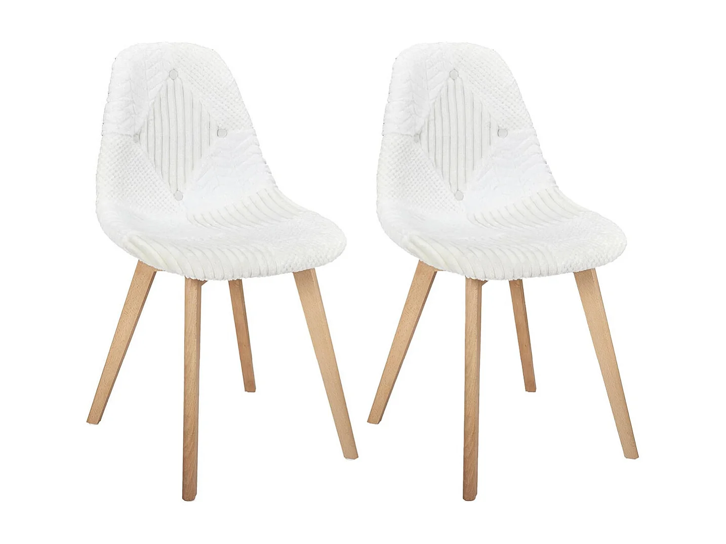 ROHAN - Lot de 2 Chaises Imitation Laine Motif Patchwork Blanc