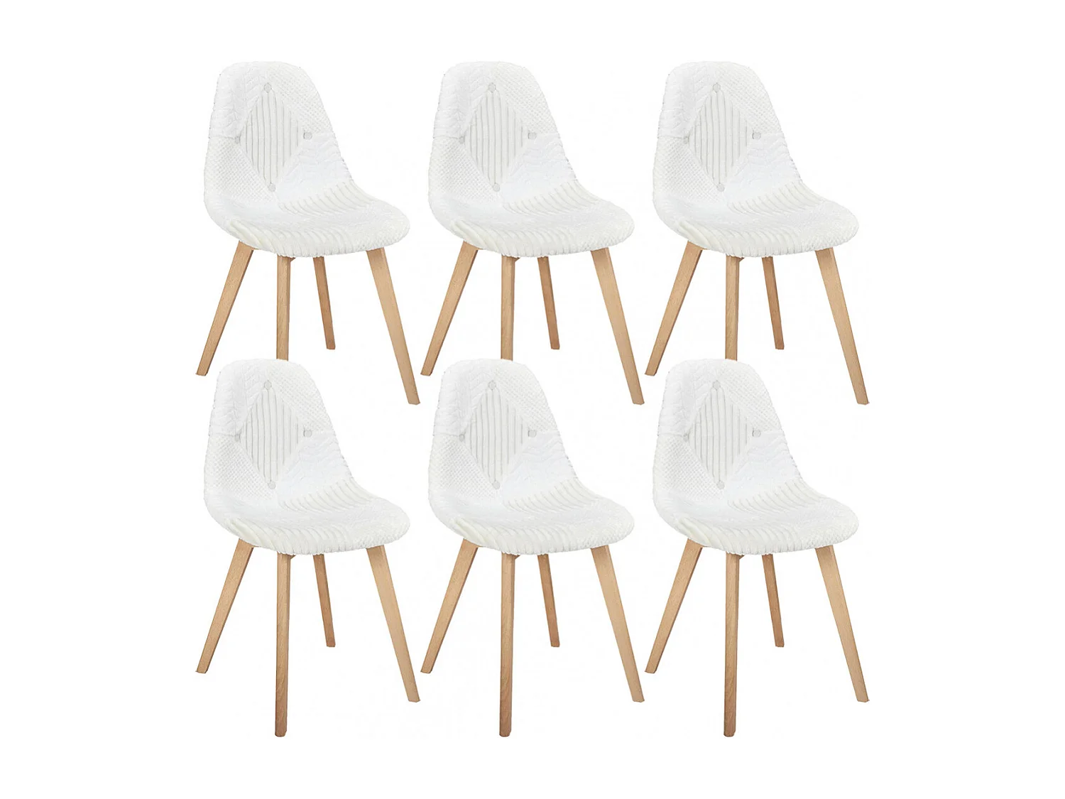 ROHAN - Lot de 6 Chaises Imitation Laine Motif Patchwork Blanc