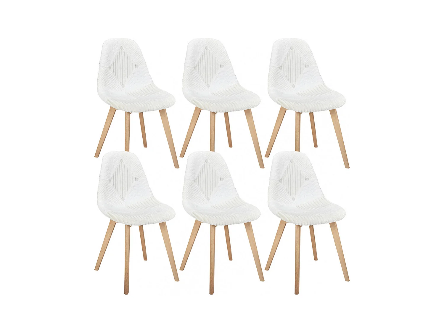ROHAN - Lot de 6 Chaises Imitation Laine Motif Patchwork Blanc