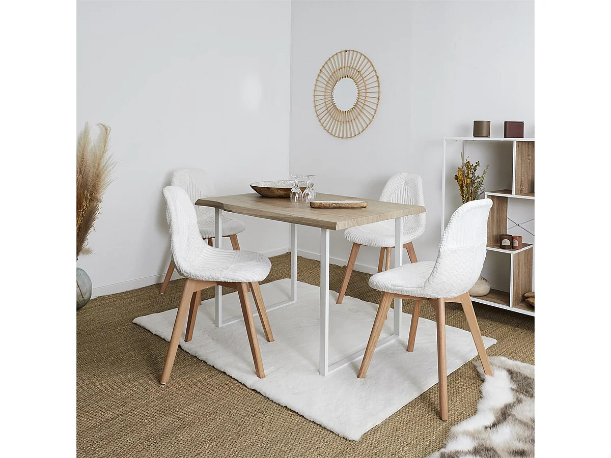 ROHAN - Lot de 6 Chaises Imitation Laine Motif Patchwork Blanc