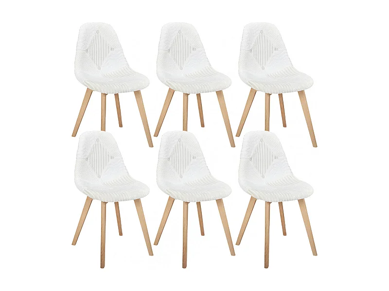 ROHAN - Lot de 6 Chaises Imitation Laine Motif Patchwork Blanc