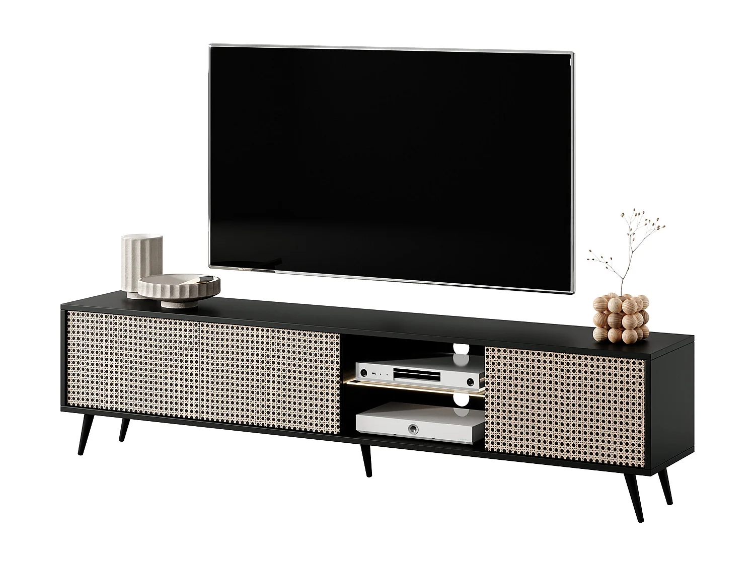 Meuble TV - 175 cm - motif du tressage viennois, pieds noirs - Bello