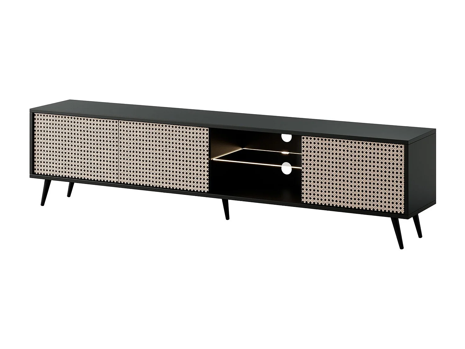 Meuble TV - 175 cm - motif du tressage viennois, pieds noirs - Bello