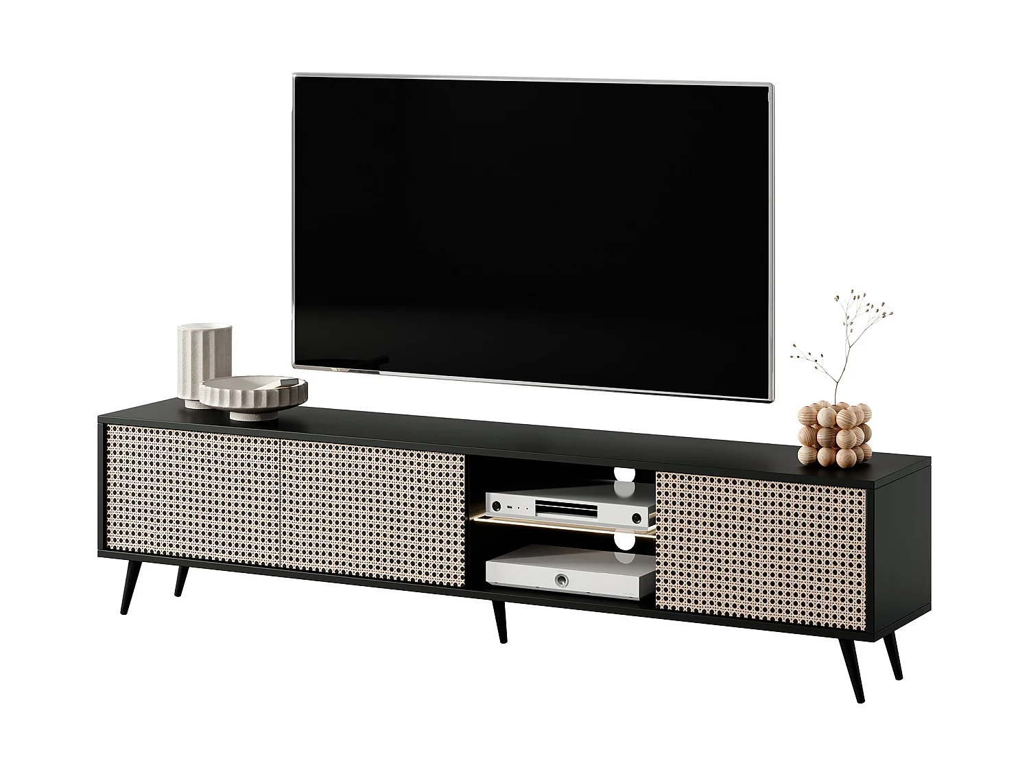 Meuble TV - 175 cm - motif du tressage viennois, pieds noirs - Bello