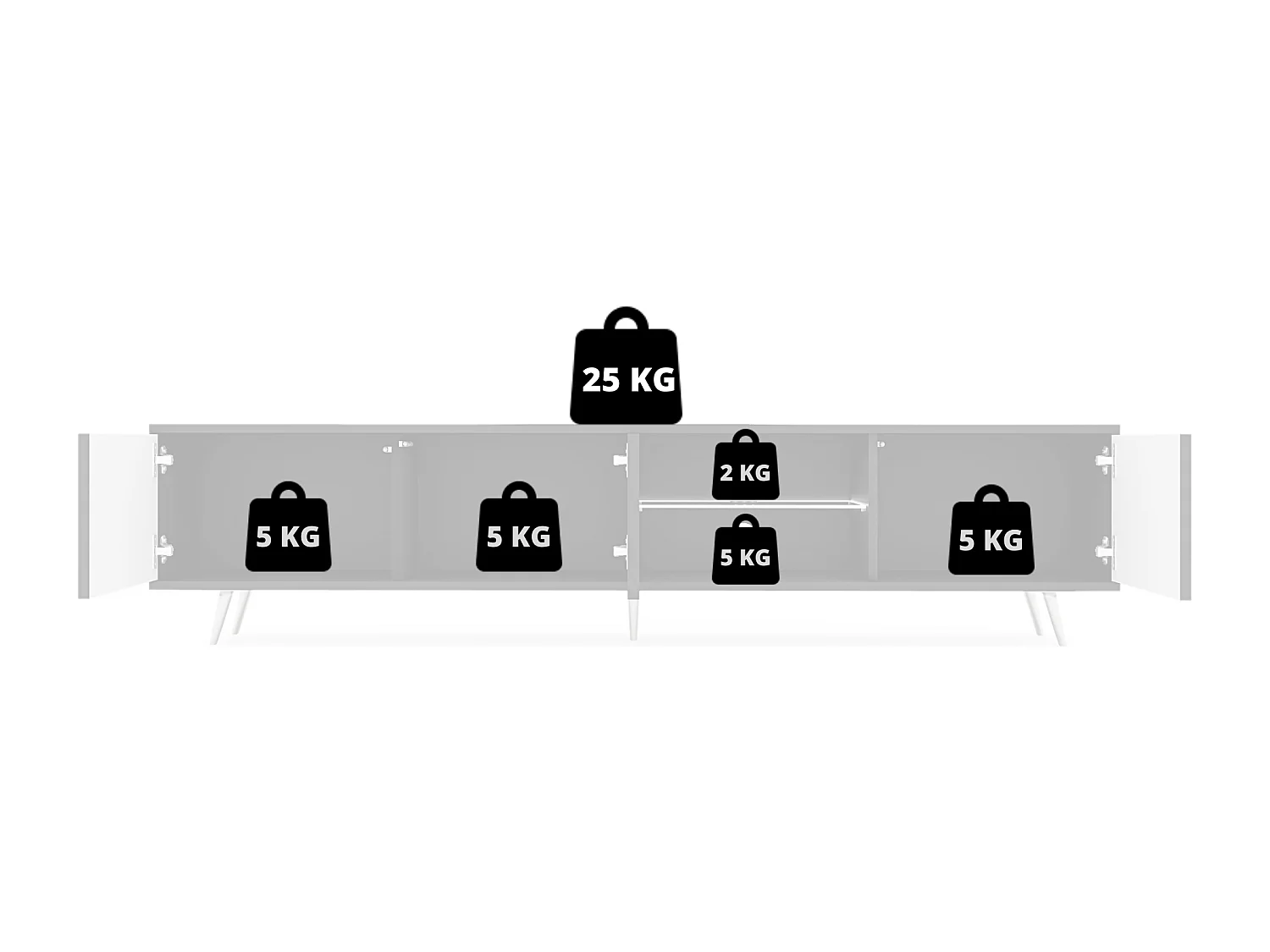 Meuble TV - 175 cm - motif du tressage viennois, pieds noirs - Bello