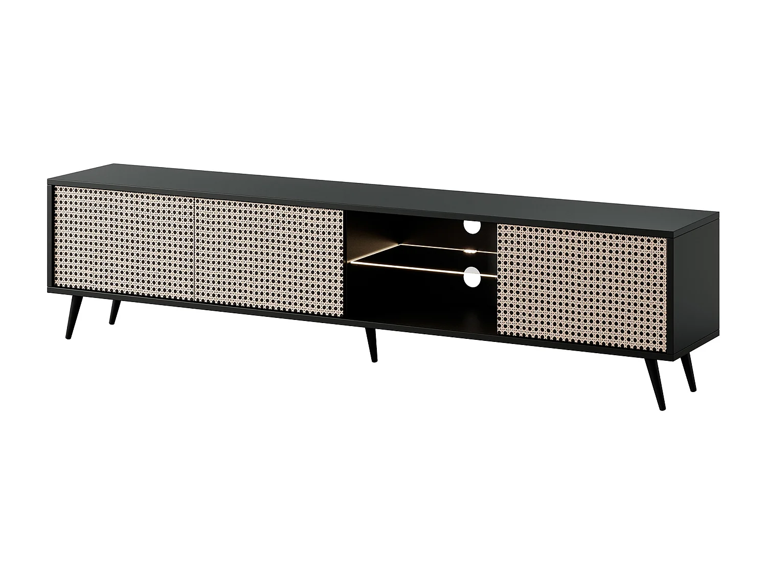 Meuble TV - 175 cm - motif du tressage viennois, pieds noirs - Bello