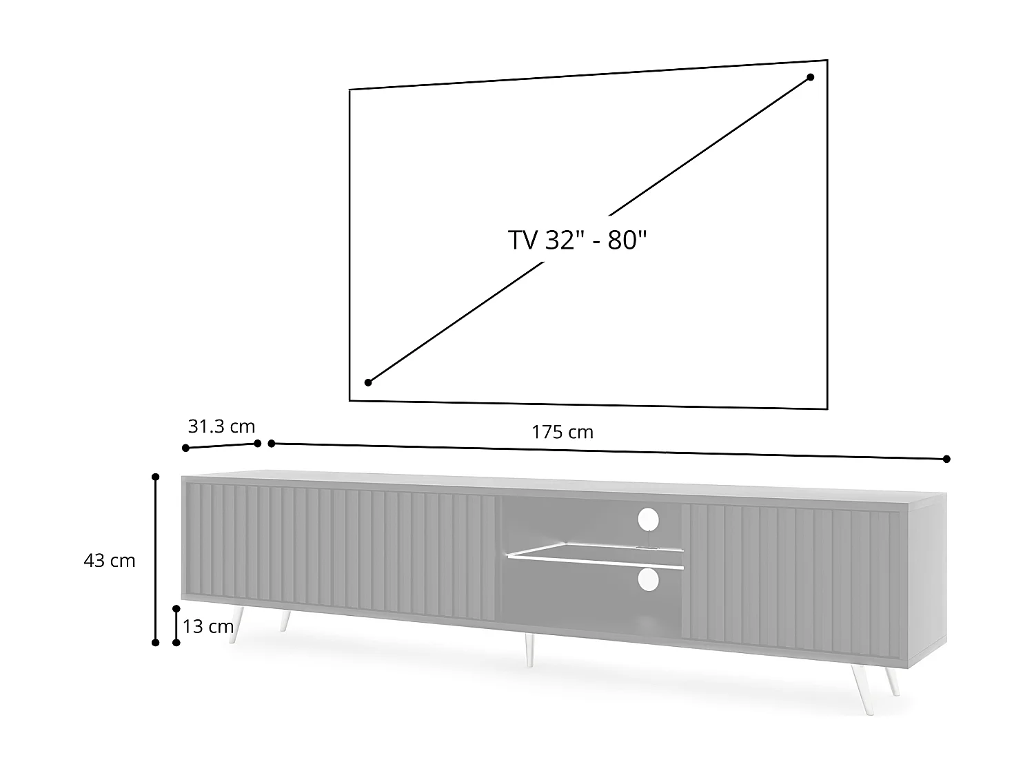 Mobile TV 175 cm intreccio viennese su gambe nere - Bello