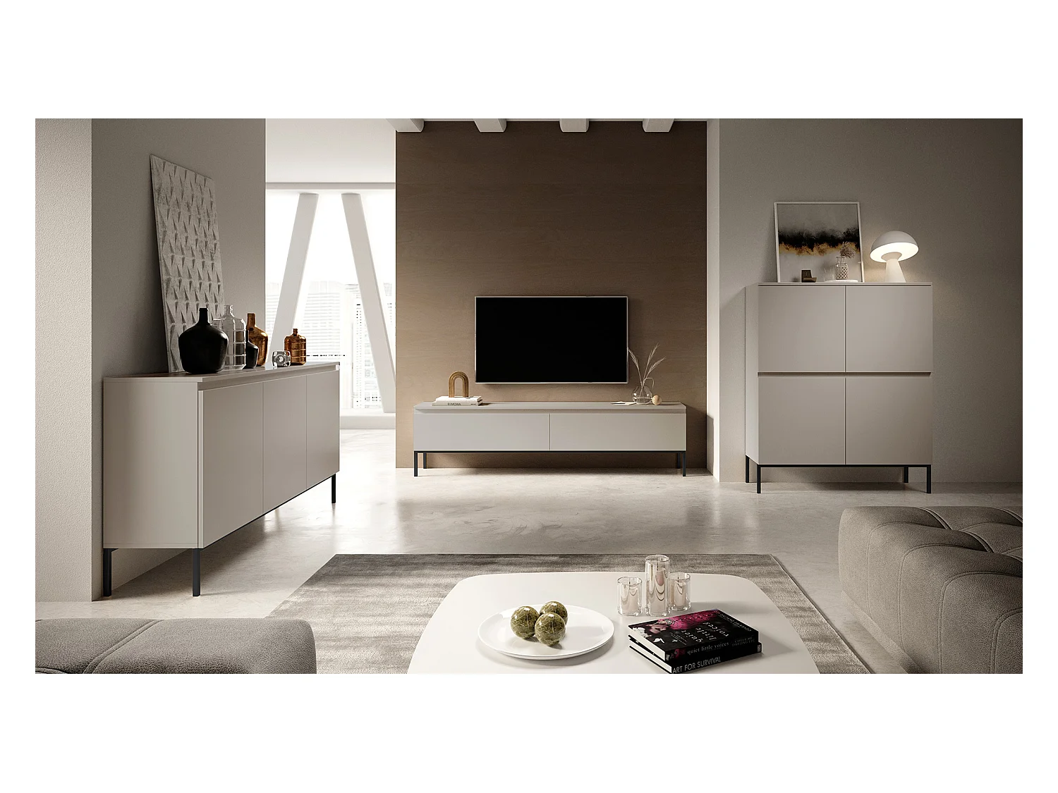 Meuble TV - 150 cm - taupe (gris-beige) - Bemmi