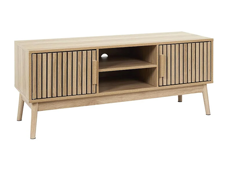 PAJAN - Meuble TV 2 Portes Effet Bois avec Tasseaux