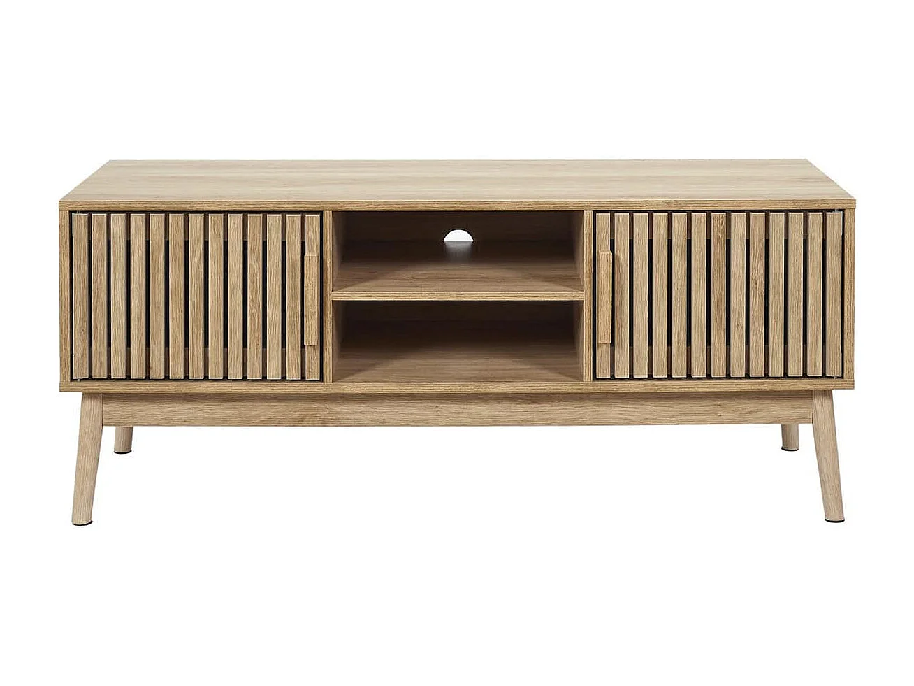 PAJAN - Meuble TV 2 Portes Effet Bois avec Tasseaux