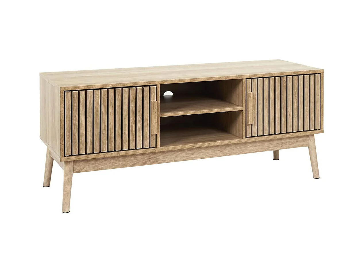 PAJAN - Meuble TV 2 Portes Effet Bois avec Tasseaux